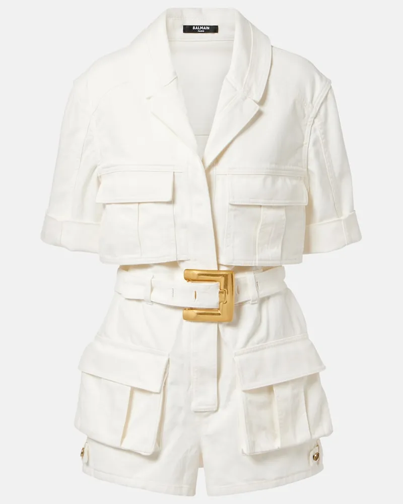 Balmain Playsuit aus Denim Weiß