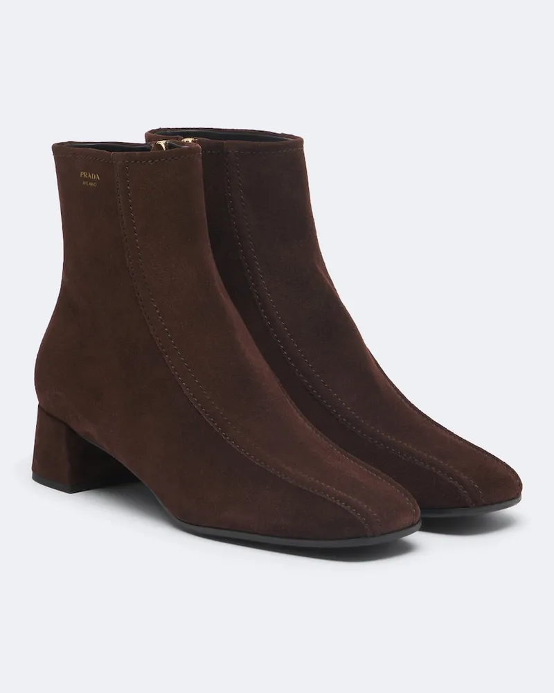 Prada Ankle Boots aus Veloursleder Braun
