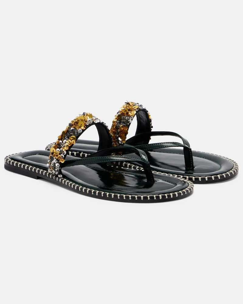 Dries van Noten Sandalen aus Leder mit Pailletten Schwarz
