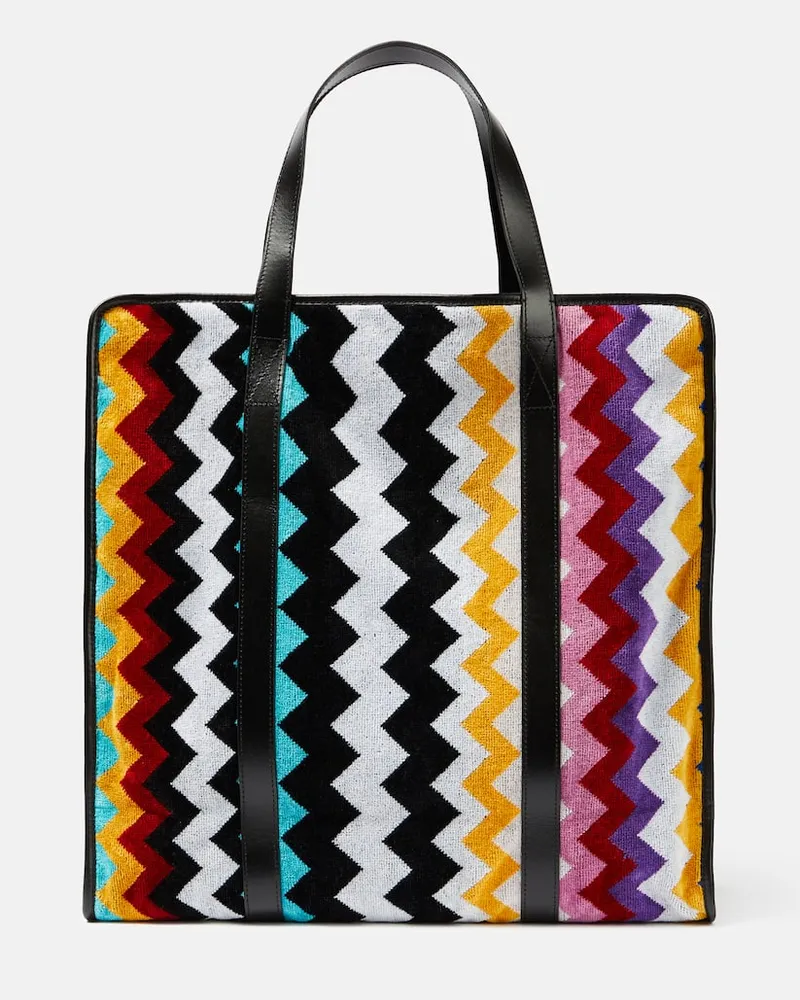 Missoni Tote Bag Cyrus aus Baumwollfrottee mit Leder Multicolor