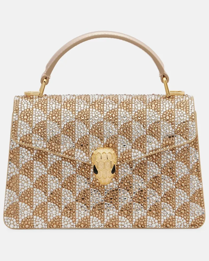 Bulgari Tote Bag Serpenti Forever Mini aus Veloursleder Gold
