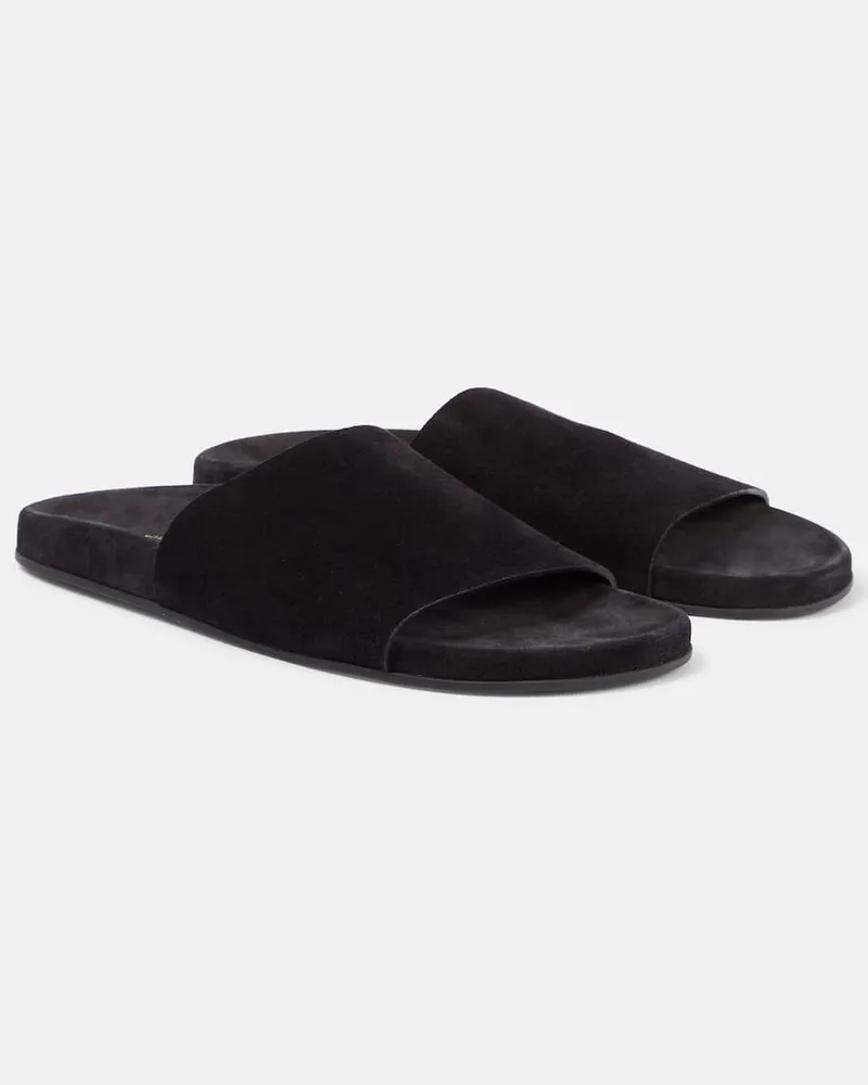 The Row Pantoletten Hugh aus Veloursleder Schwarz