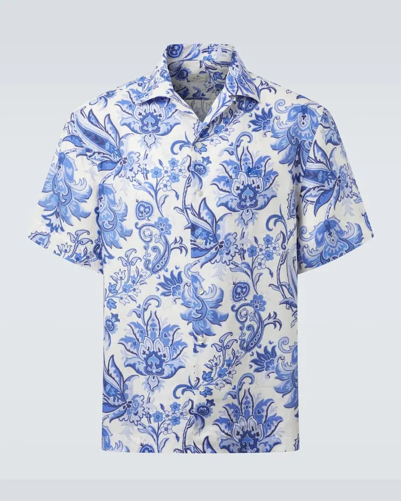Etro Bedrucktes Hemd aus Leinen Blau