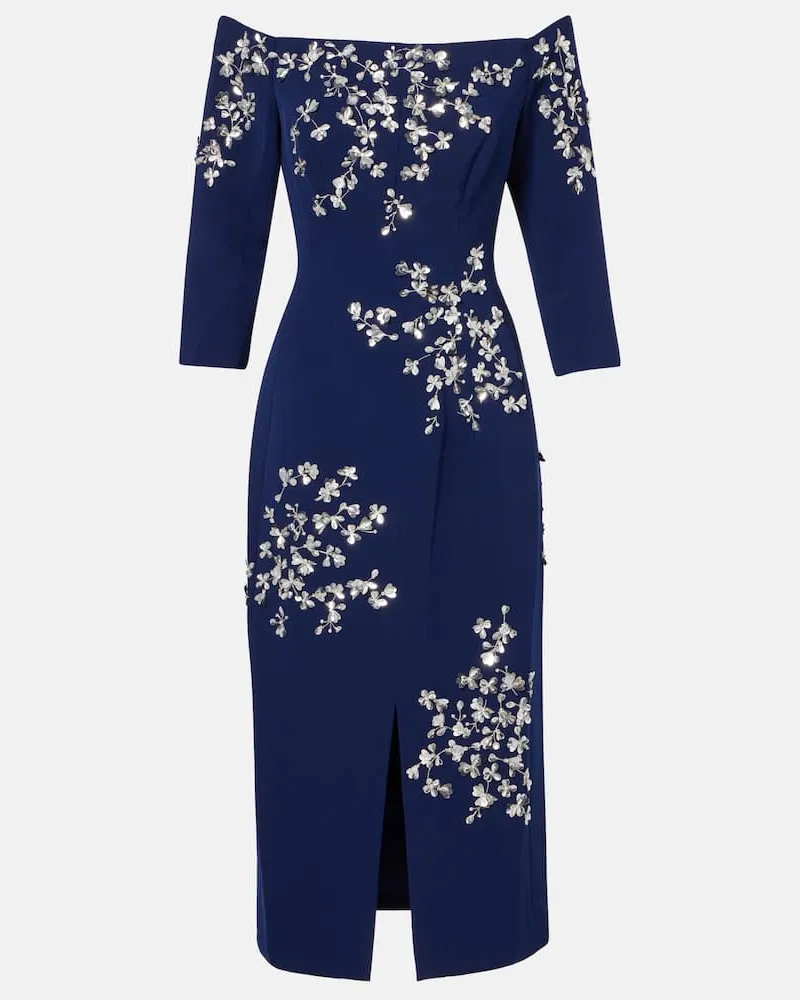 Carolina Herrera New York Verziertes Off-Shoulder-Midikleid Blau