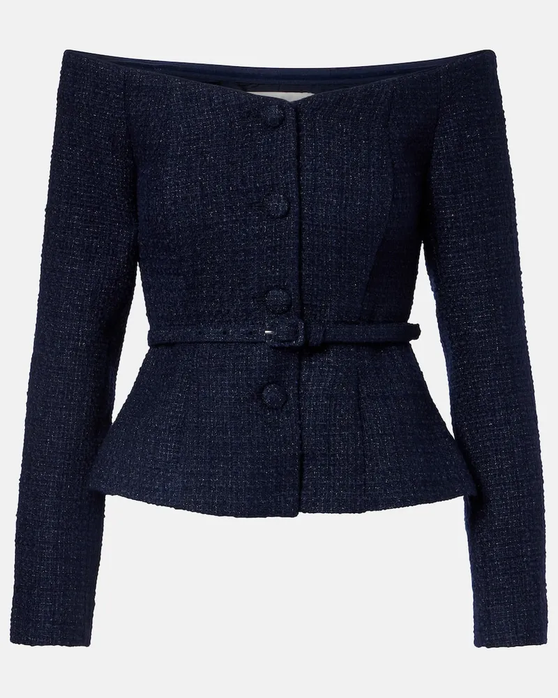 Roland Mouret Off-Shoulder-Top aus Bouclé Blau