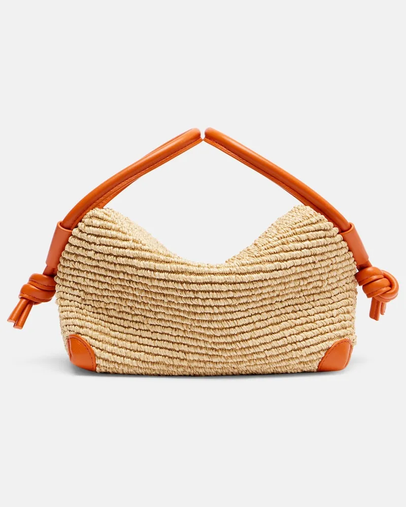 Bottega Veneta Tote Loop aus Raffiabast mit Leder Beige