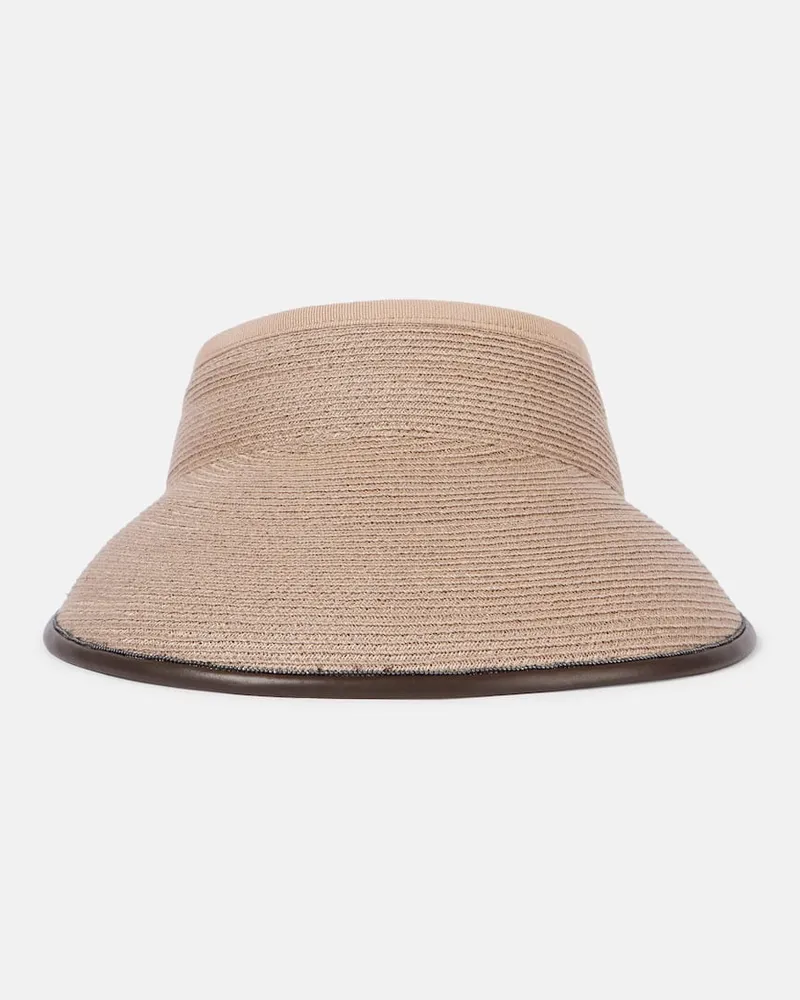 Brunello Cucinelli Visor aus Raffiabast mit Leder Beige