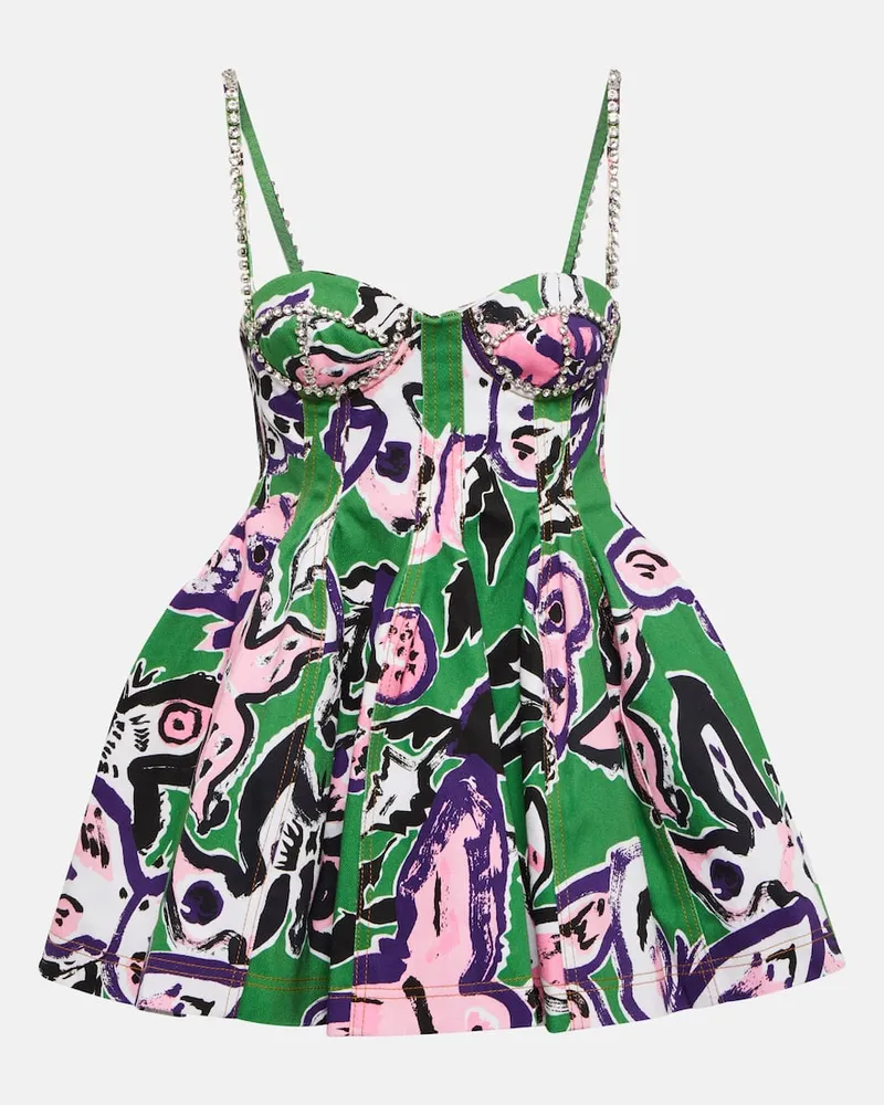 Area Verziertes Minikleid aus Baumwolle Grün