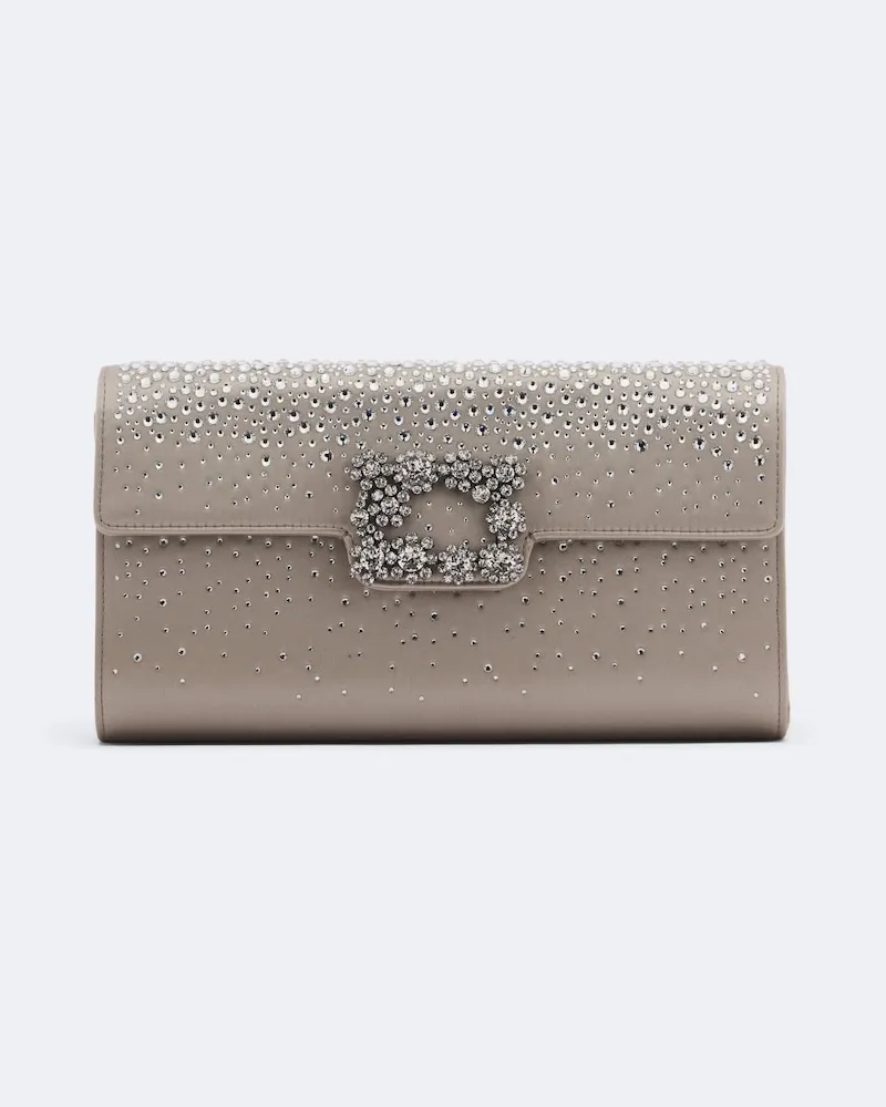 Roger Vivier Verzierte Clutch aus Satin Grau