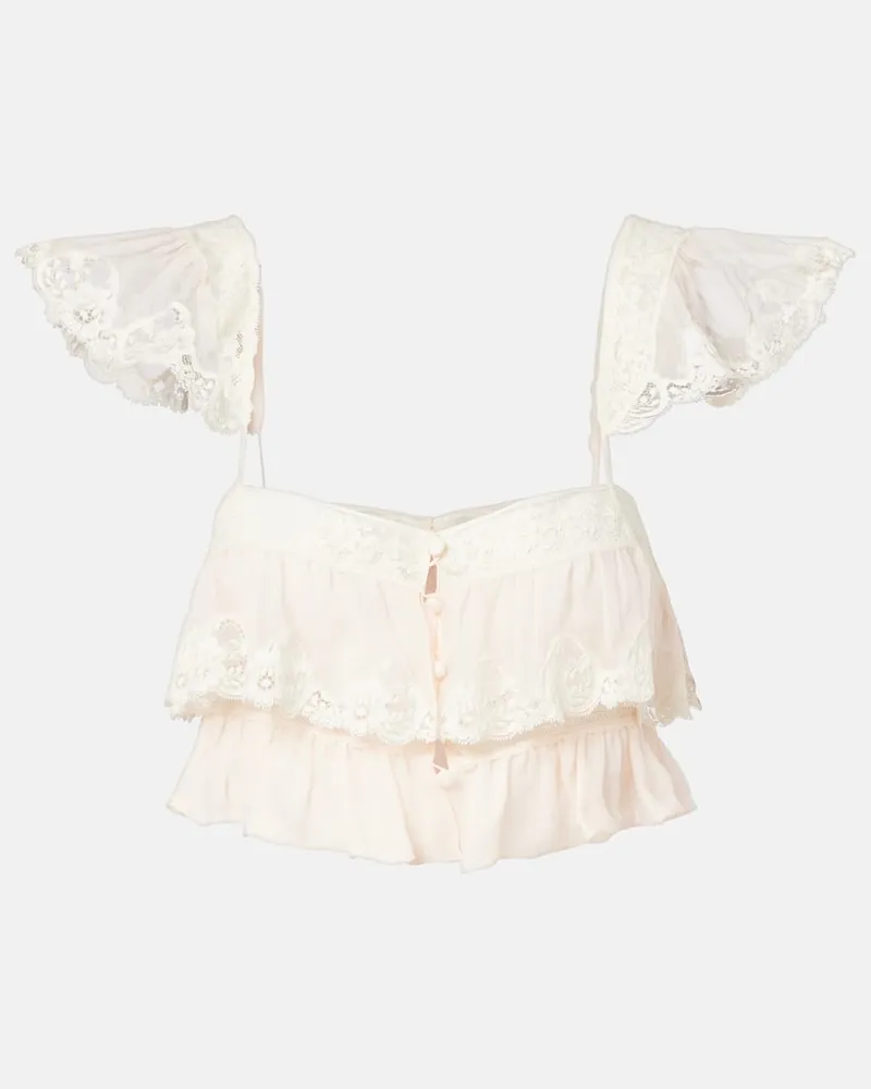 Chloé Chloé Bralette aus Seidenmusselin mit Spitze Rosa