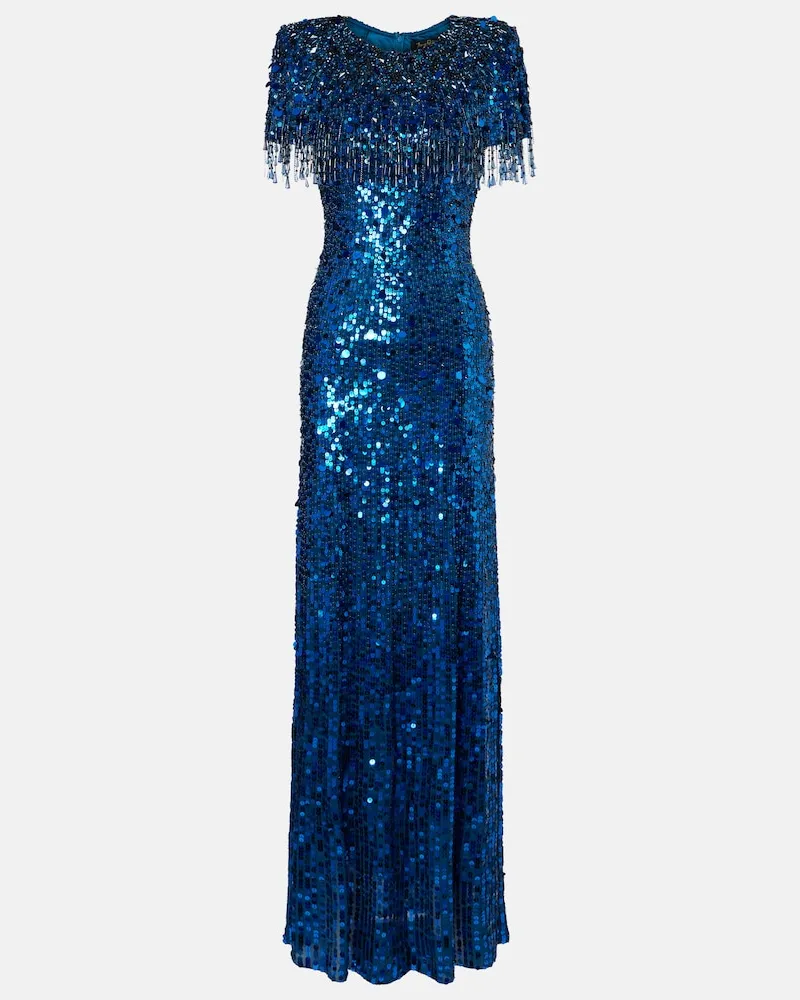 Jenny Packham Verzierte Robe mit Fransen Blau
