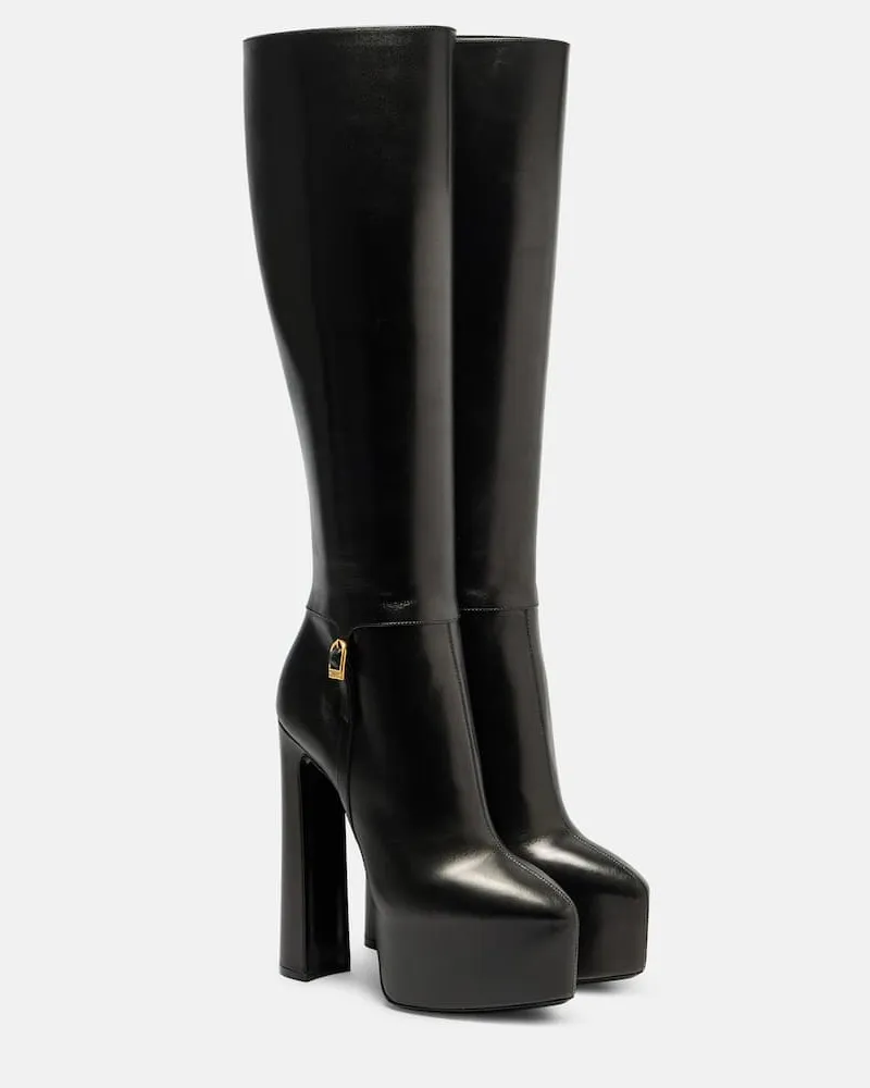 Saint Laurent Plateaustiefel Nico aus Leder Schwarz