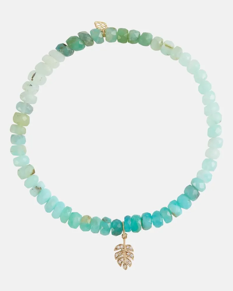 Sydney Evan Armband Tiny Monstera Leaf aus Opal mit 14kt Gelbgold und Diamanten Multicolor