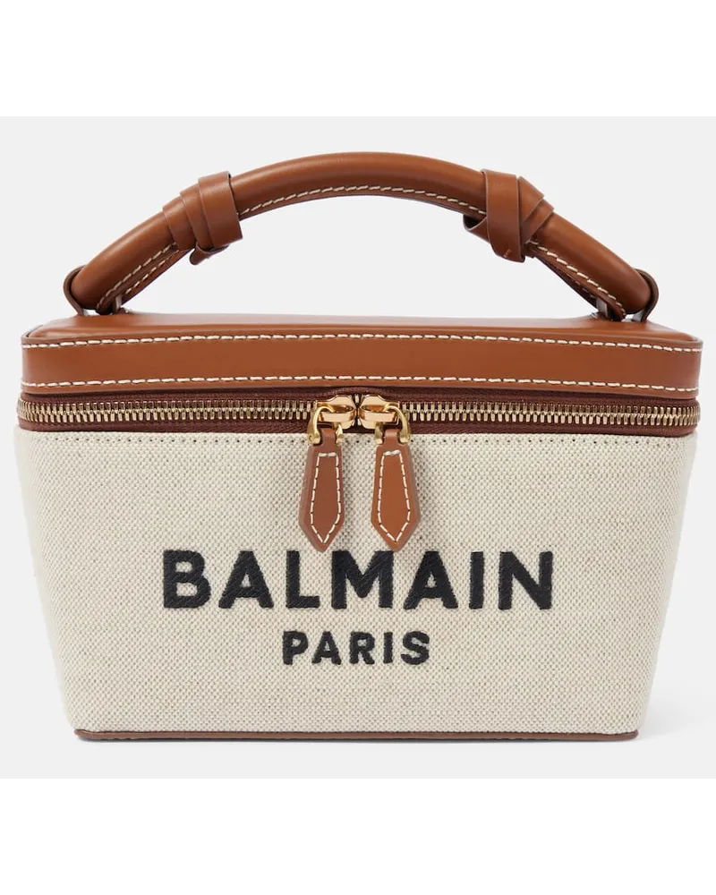 Balmain Schultertasche B-Army aus Canvas mit Leder Beige