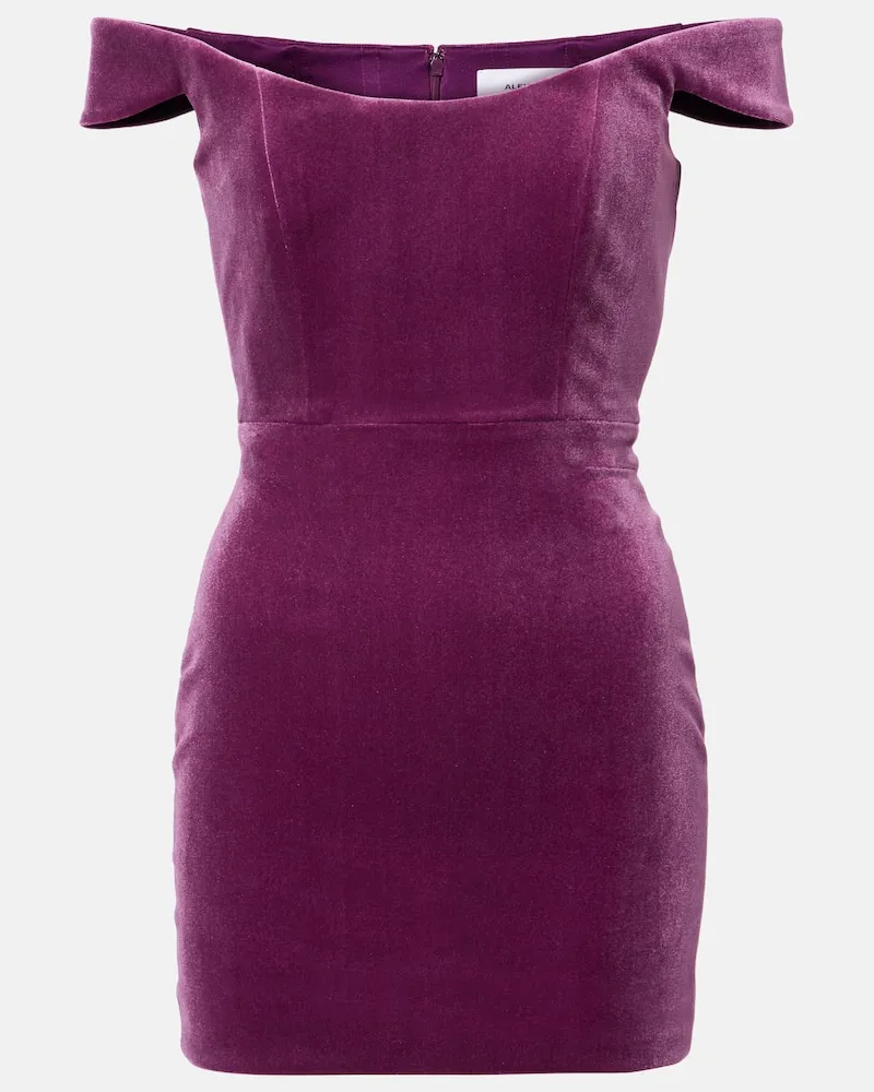 Alex Perry Off-Shoulder-Midikleid aus Samt Violett