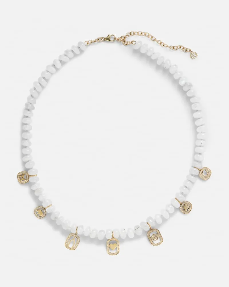 Sydney Evan Halskette aus Mondstein mit 14kt Gelbgold und Diamanten Weiß