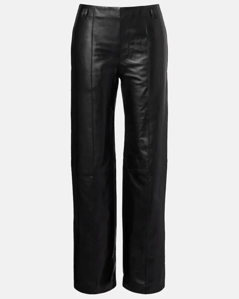 Isabel Marant Weite High-Rise-Hose Ciara aus Leder Schwarz