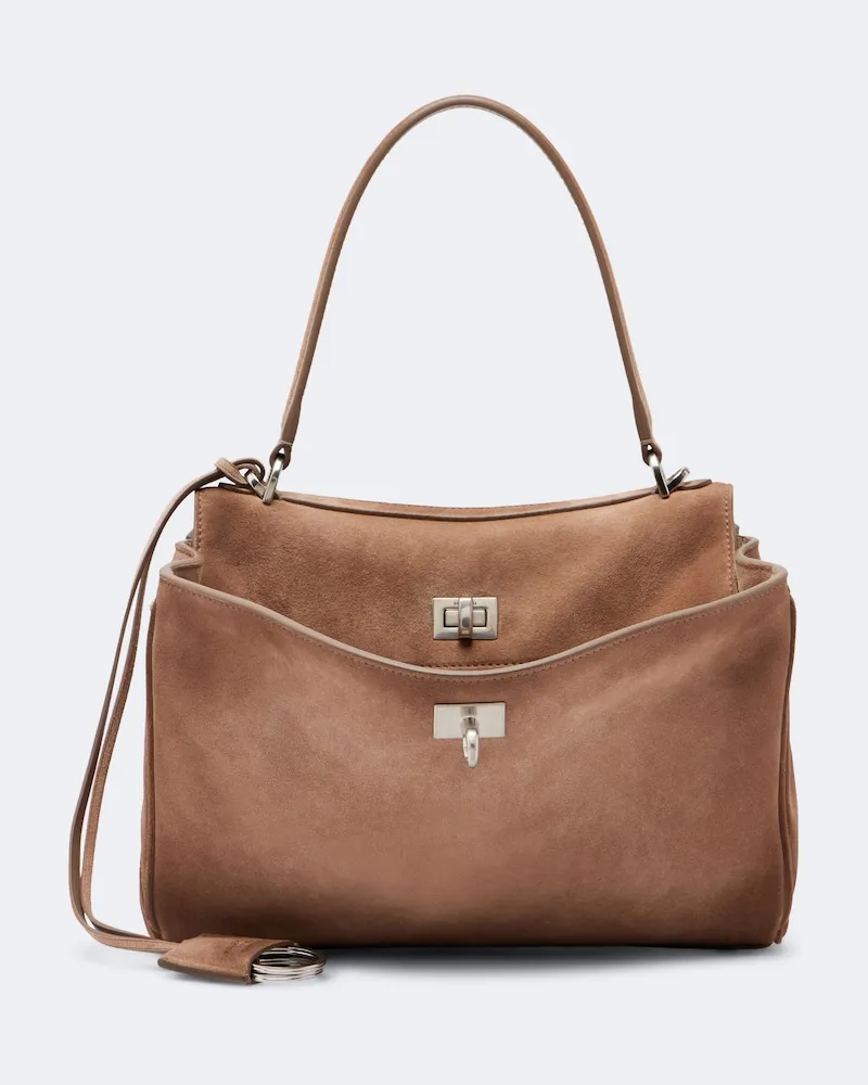 Balenciaga Henkeltasche Rodeo Small aus Veloursleder Braun
