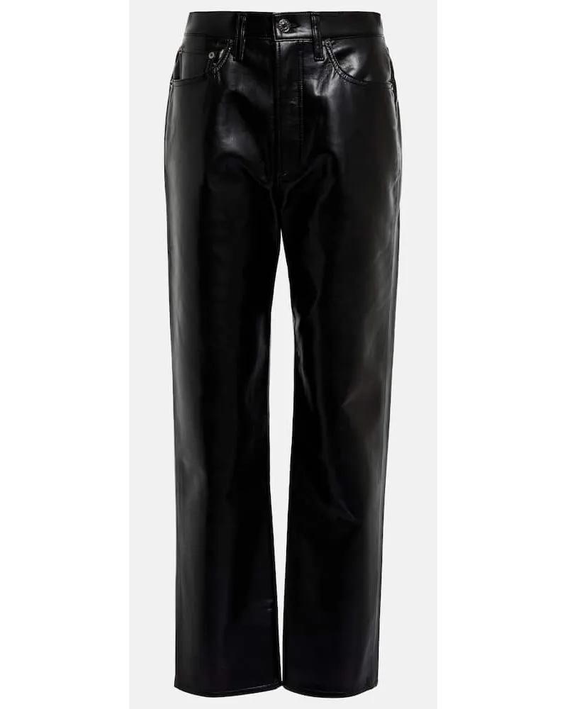 AGOLDE Hose 90s Pinch Waist mit Leder Schwarz