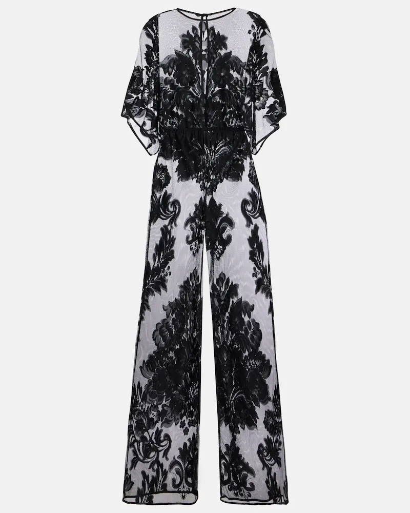 Norma Kamali Jumpsuit Obie aus Mesh mit Spitze Schwarz