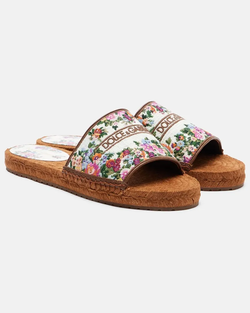 Dolce & Gabbana Bestickte Espadrille-Pantoletten Weiß