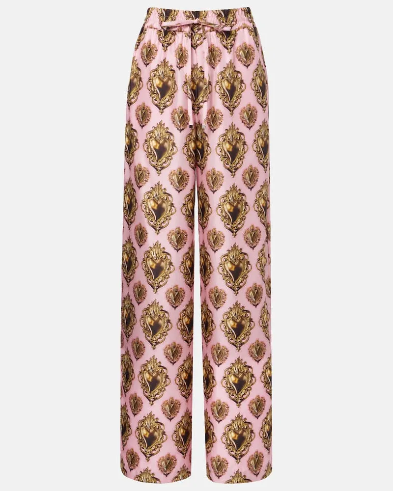 Dolce & Gabbana Bedruckte Palazzo-Hose aus Seide Rosa