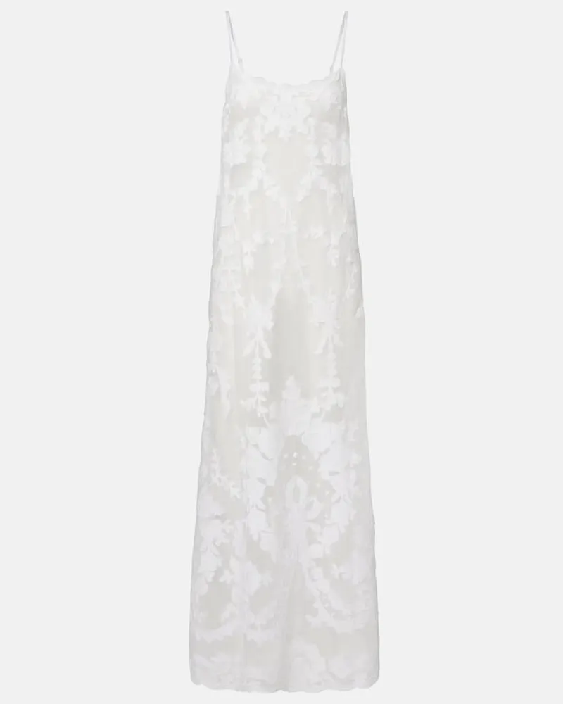 Juliet Dunn Besticktes Maxikleid aus Baumwolle Weiß