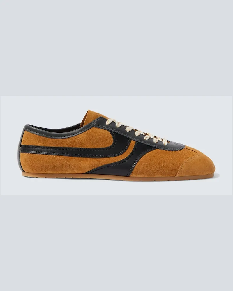 Dries van Noten Sneakers aus Veloursleder mit Leder Beige
