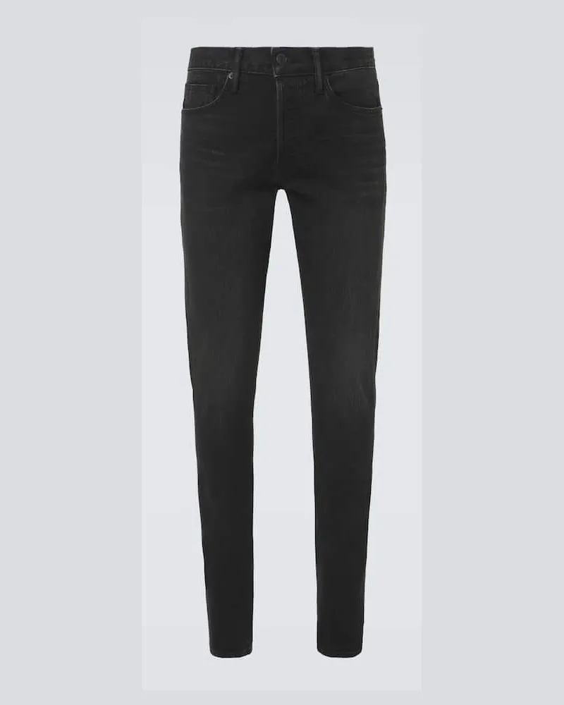 Tom Ford Slim Jeans mit Leder Schwarz