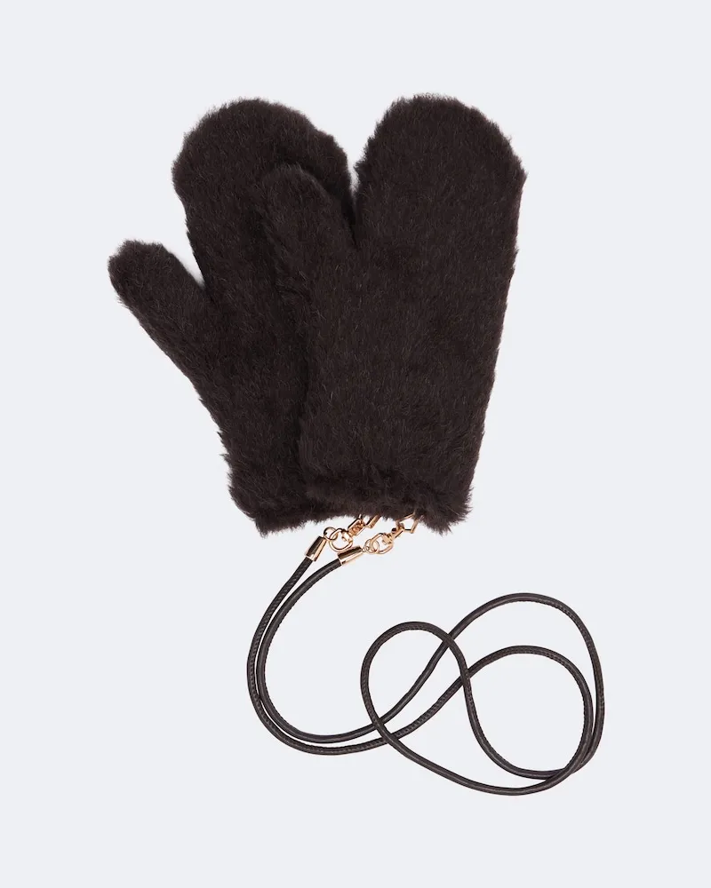 Max Mara Fäustlinge aus Alpakawolle, Wolle und Seide Braun