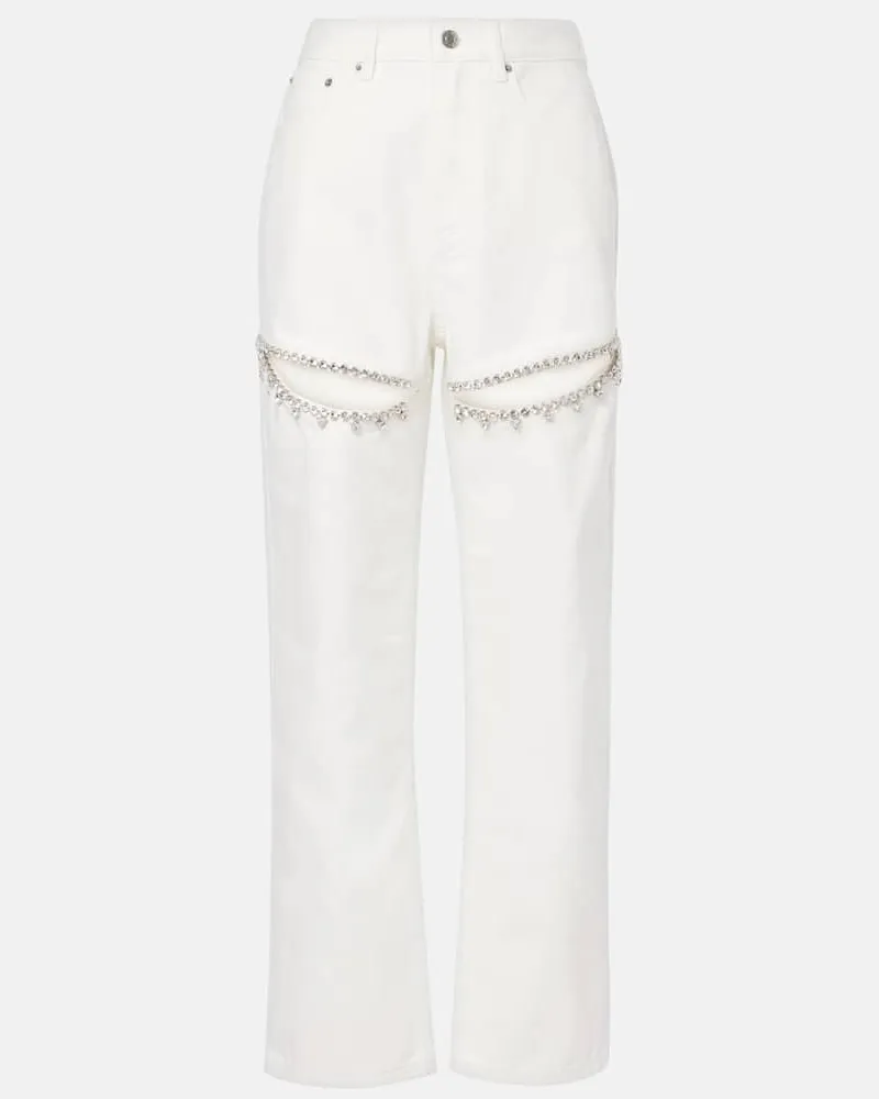 Area Straight Jeans mit Kristallen Weiß