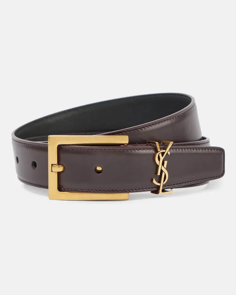Saint Laurent Gürtel Cassandre aus Leder Braun