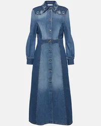 Chloé Chloe Besticktes Hemdblusenkleid aus Denim Blau