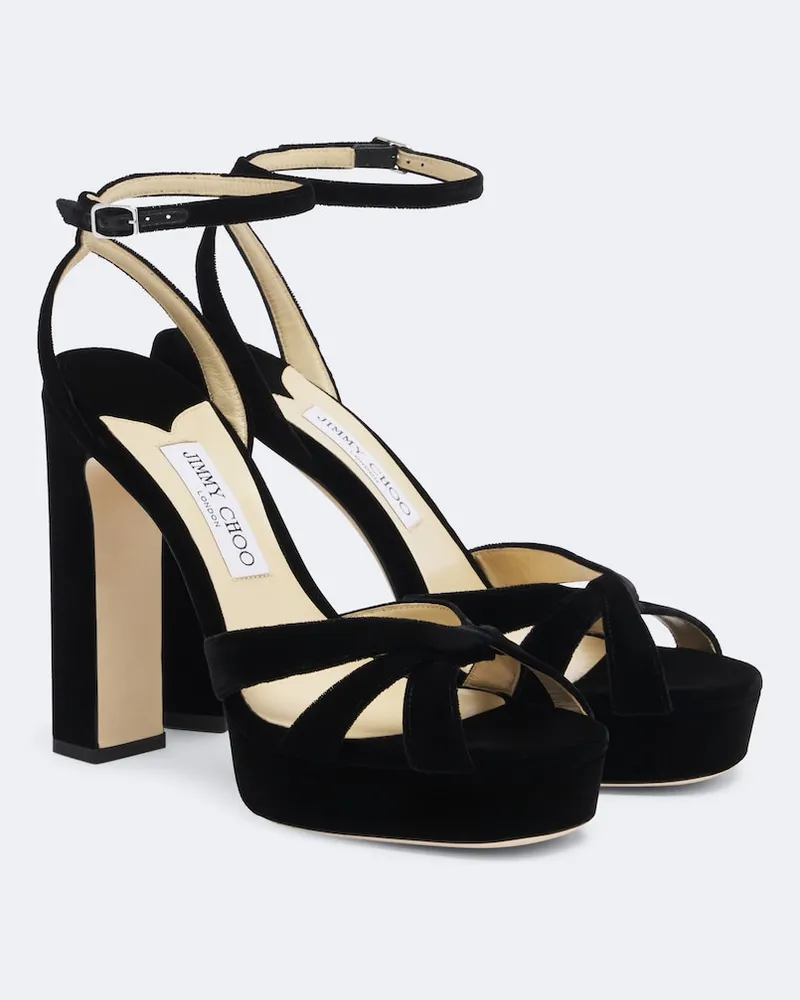 Jimmy Choo Plateausandalen Kove aus Samt Schwarz