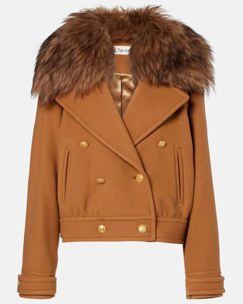Chloé Chloé Jacke aus einem Wollgemisch mit Shearling Braun