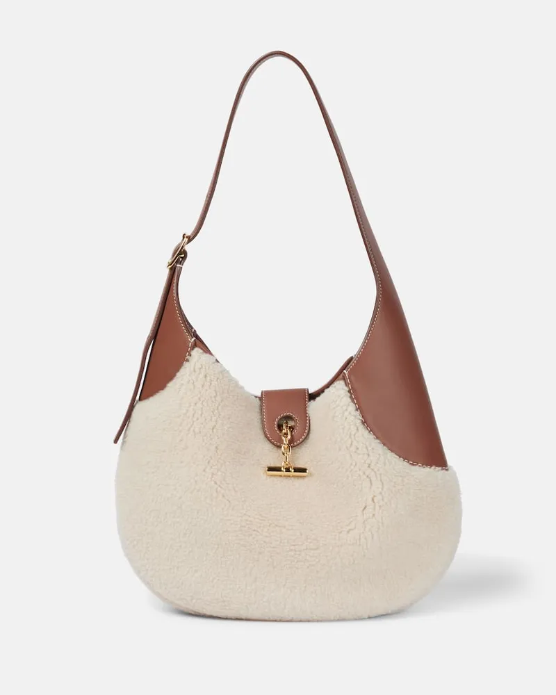 Loro Piana Schultertasche Bobbin Medium aus Faux Shearling Weiß