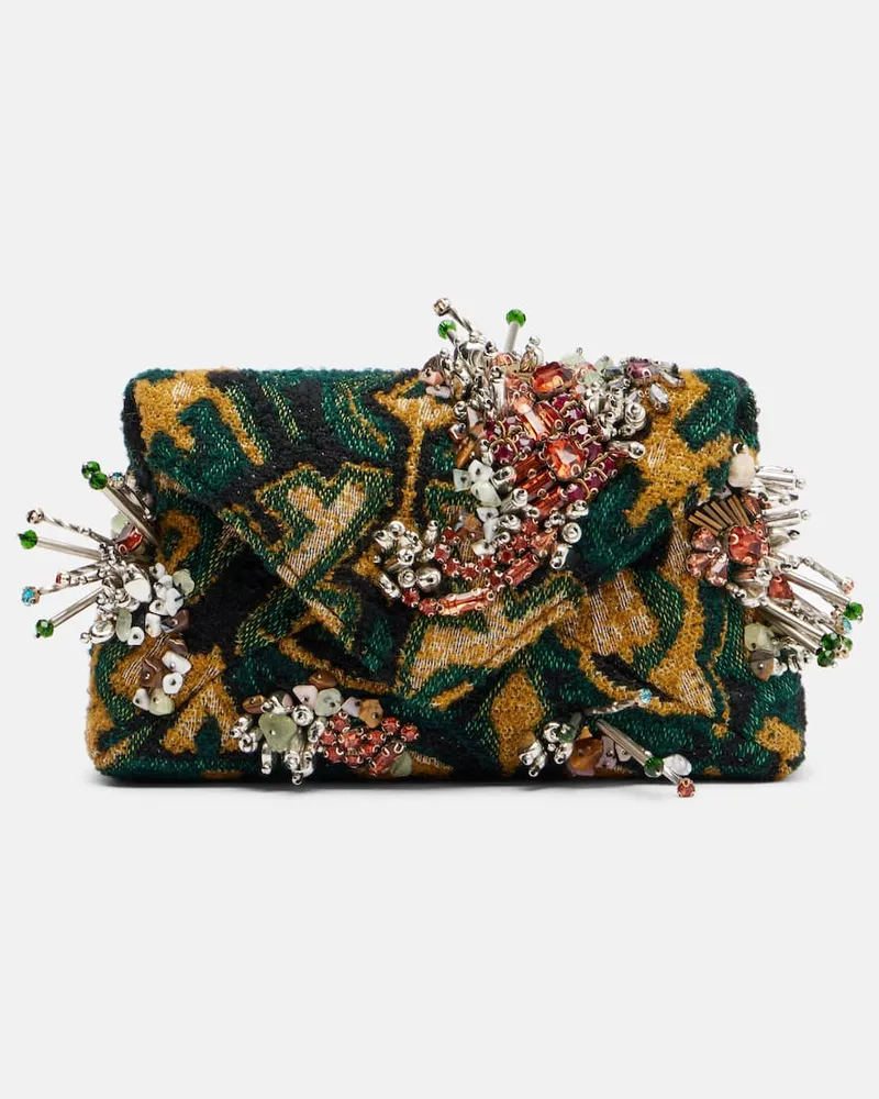 Dries van Noten Verzierte Clutch aus Jacquard Multicolor