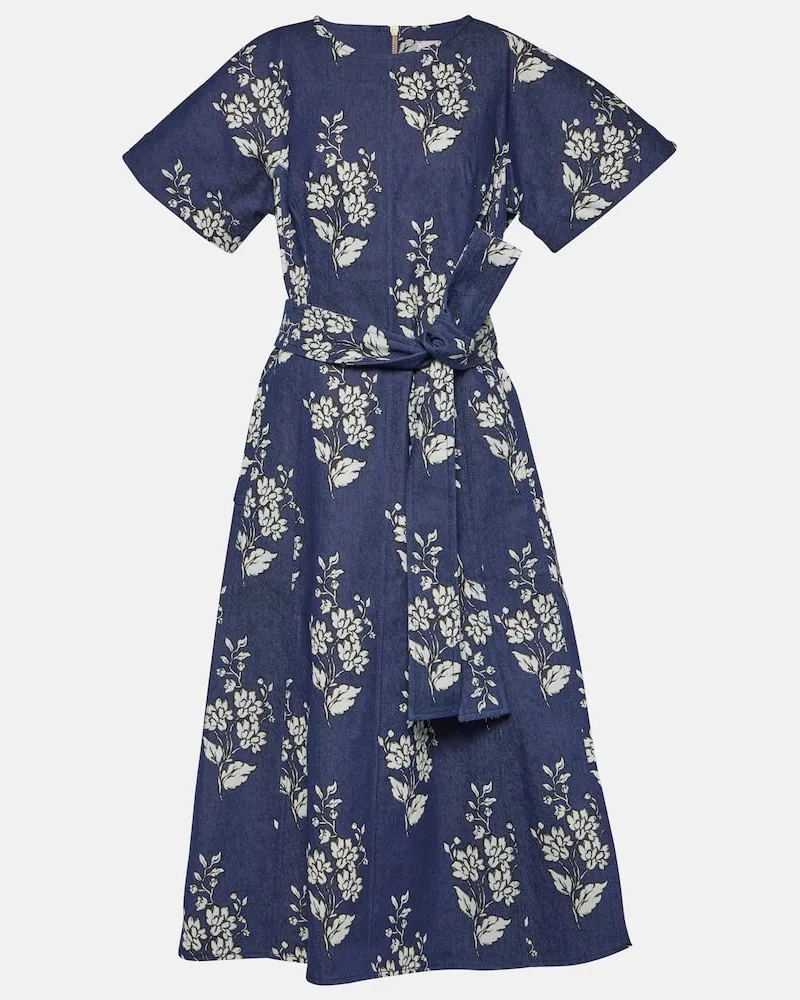 Carolina Herrera New York Bedrucktes Midikleid aus Denim Blau