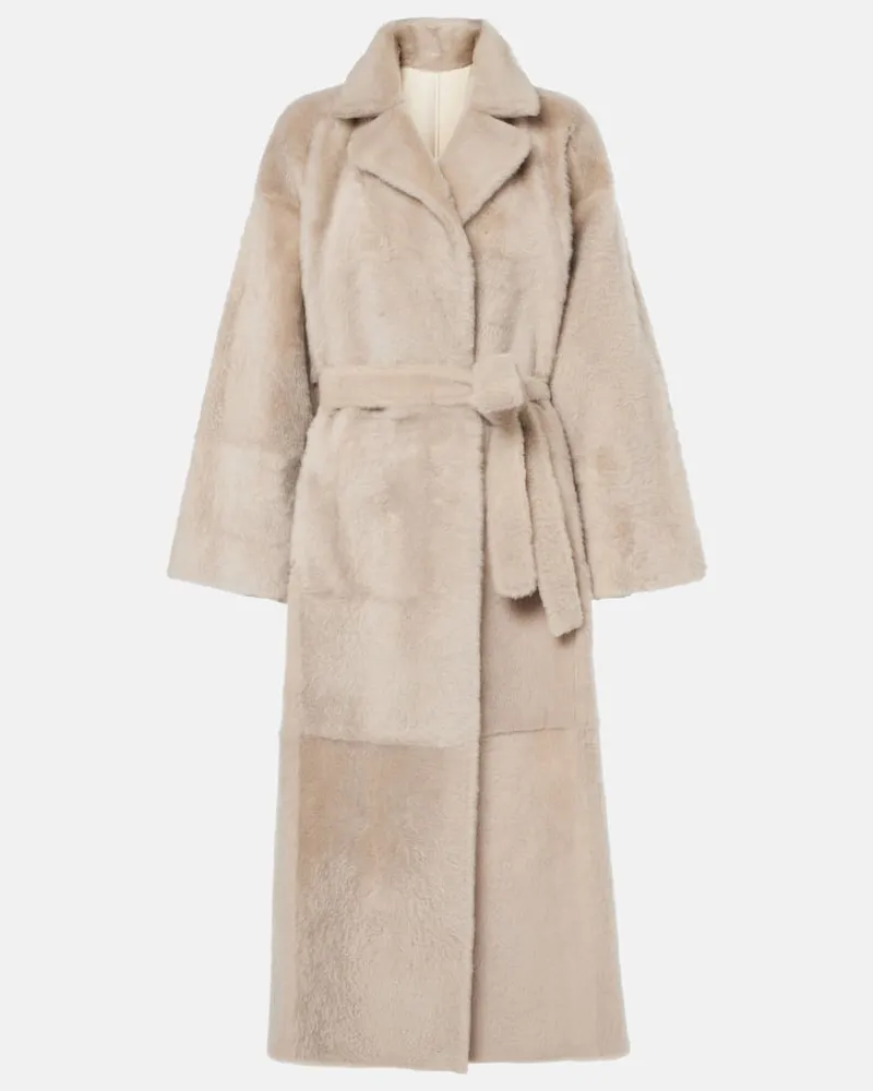 Brunello Cucinelli Wendbarer Mantel aus Shearling und Leder Beige