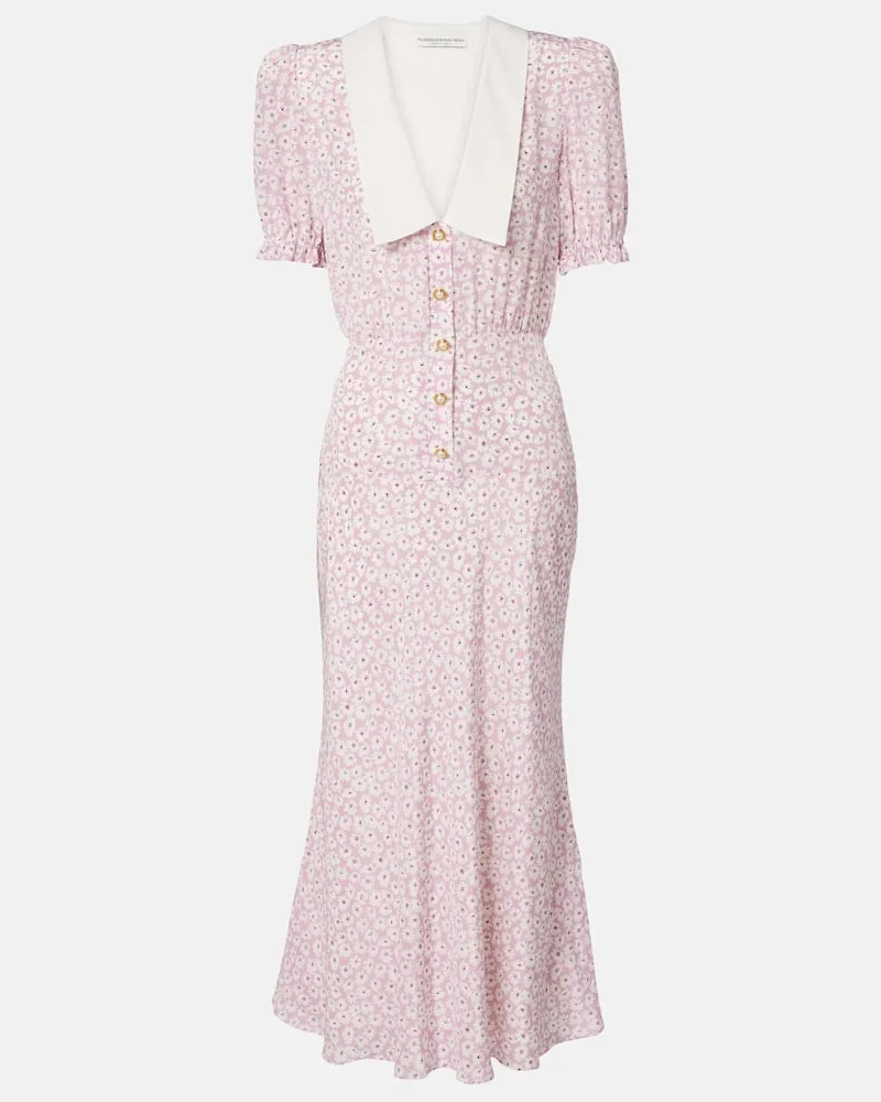 Alessandra Rich Midikleid Flower aus Seide Rosa