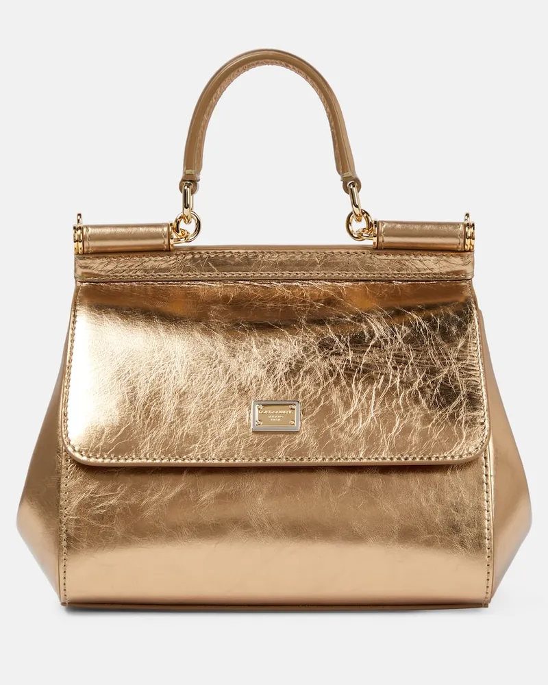 Dolce & Gabbana Tote Bag Sicily Small aus Metallic-Leder Gold