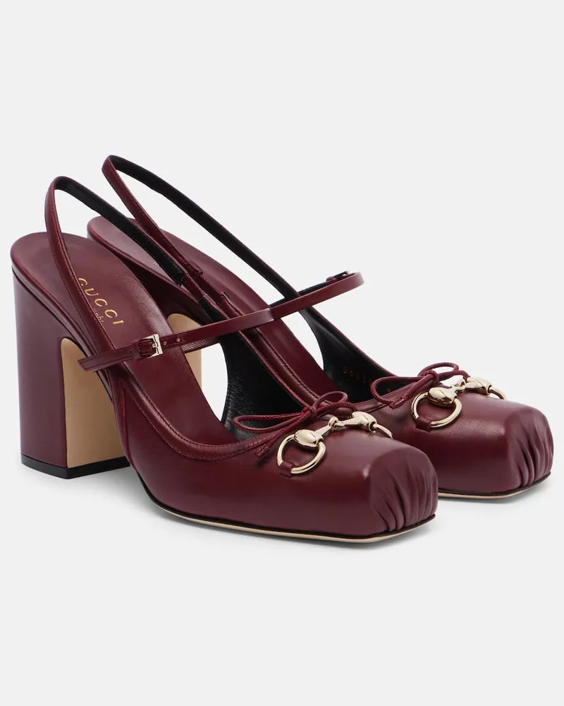 Gucci Slingback-Pumps Gucci Horsebit aus Leder Burgunderrot
