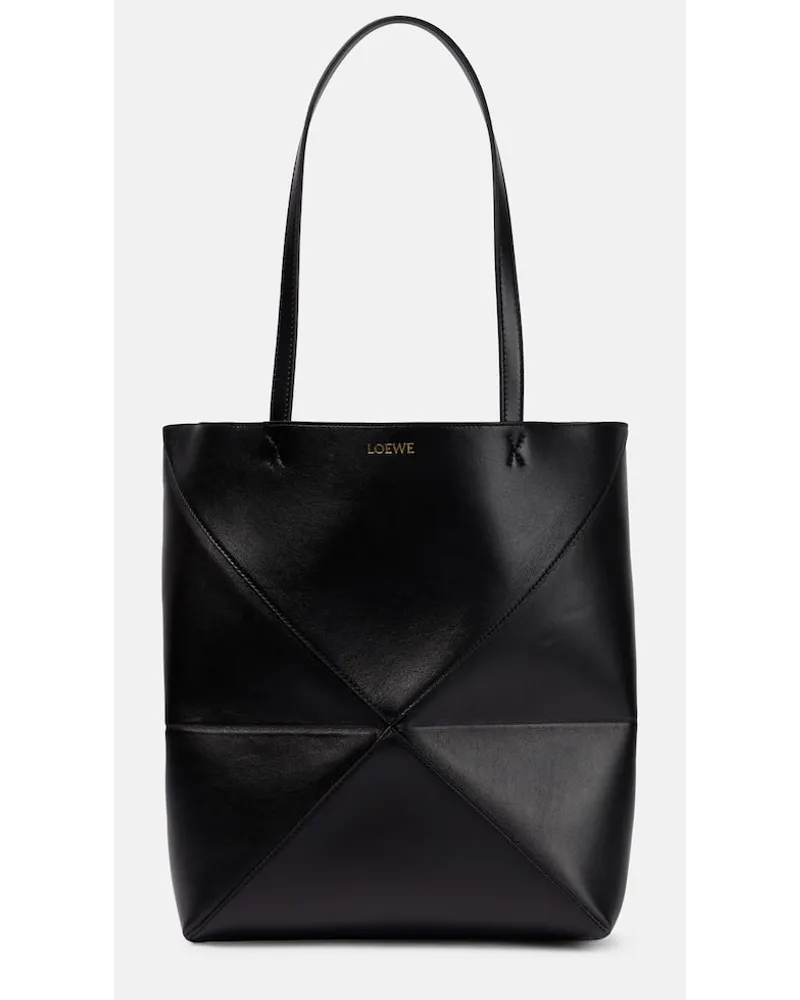 Loewe Tote Bag Puzzle Fold Medium aus Leder Schwarz