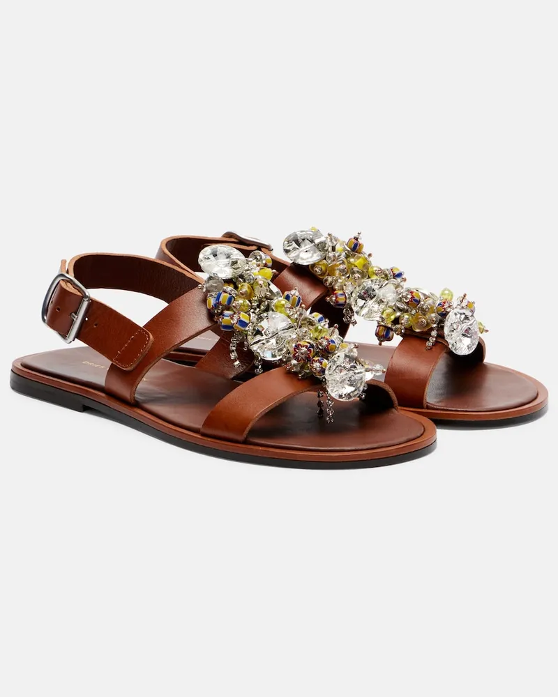 Dries van Noten Verzierte Slingback-Sandalen aus Leder Braun