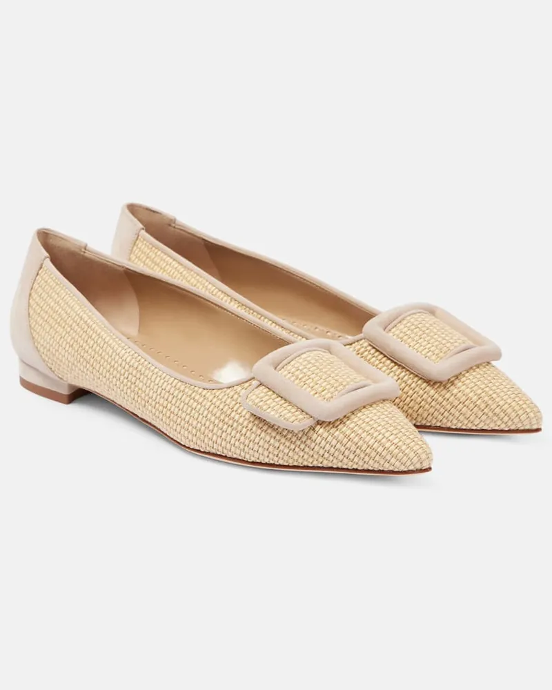 Manolo Blahnik Ballerinas Maysalepumpflat aus Raffiabast Violett