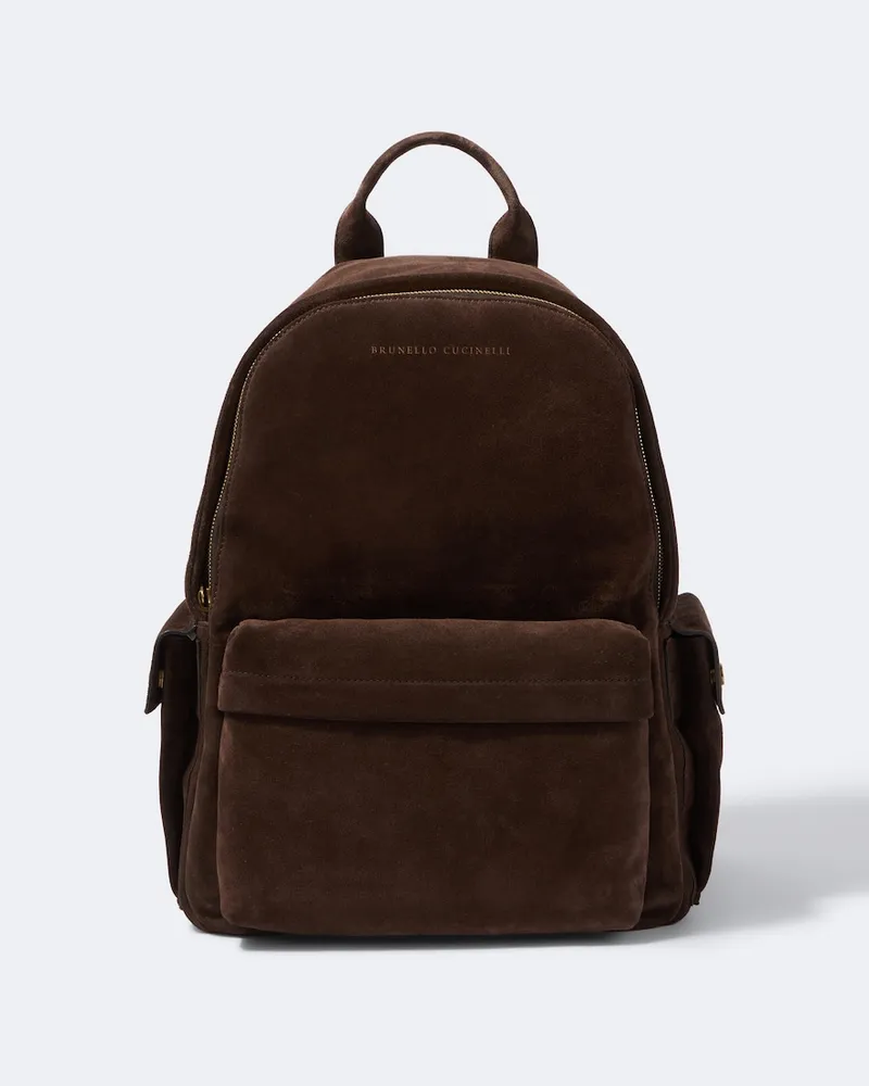 Brunello Cucinelli Rucksack aus Veloursleder Braun