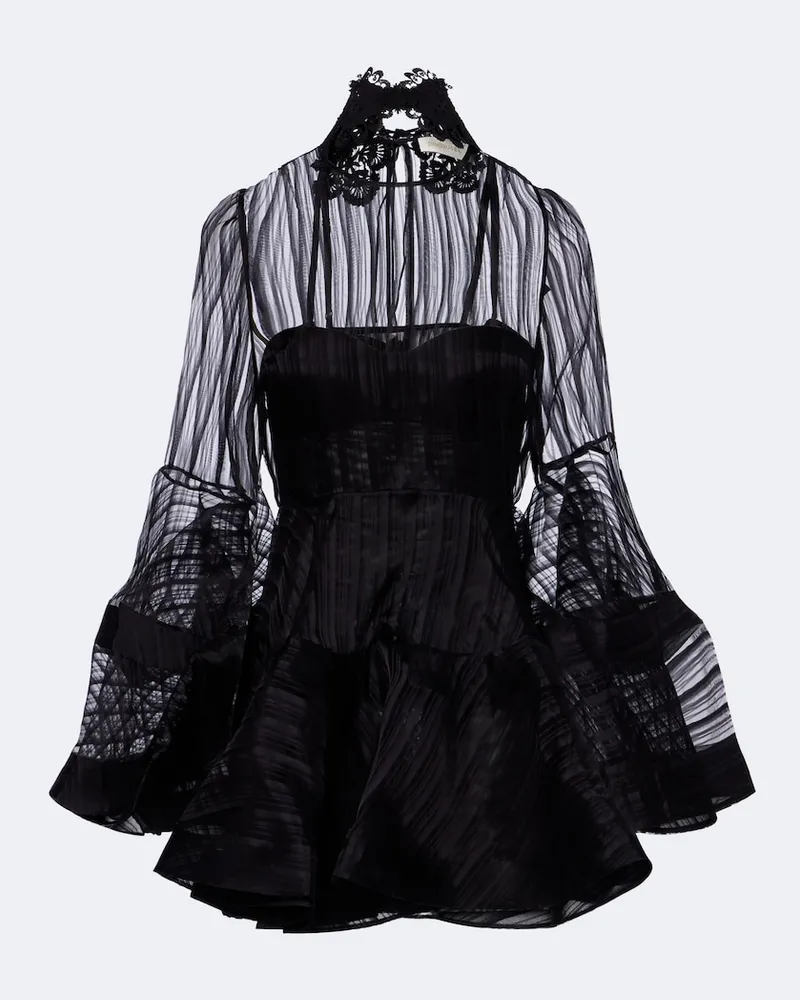 Zimmermann Minikleid Valiant Lantern aus Seide Schwarz