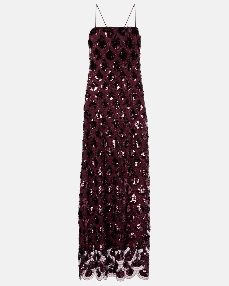 ROTATE Birger Christensen Verziertes Cocktailkleid Burgunderrot