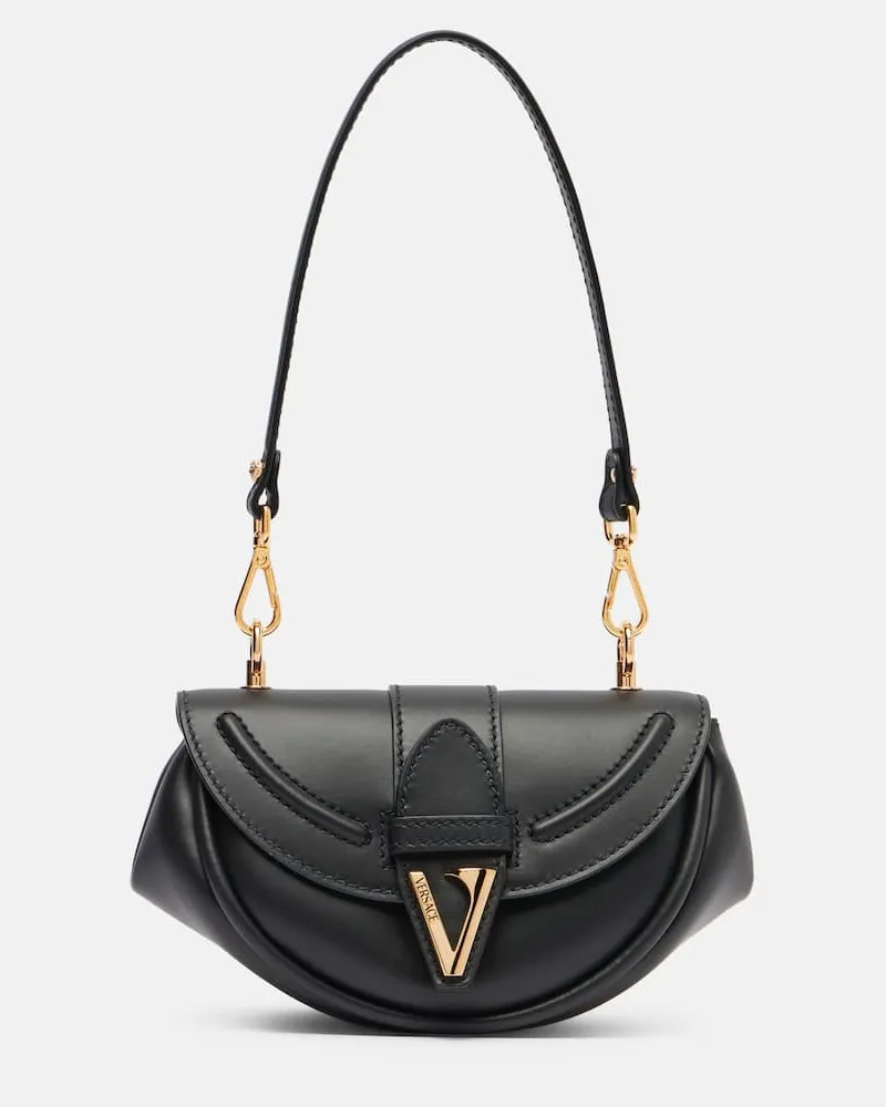 Versace Schultertasche Virtus Small aus Leder Schwarz