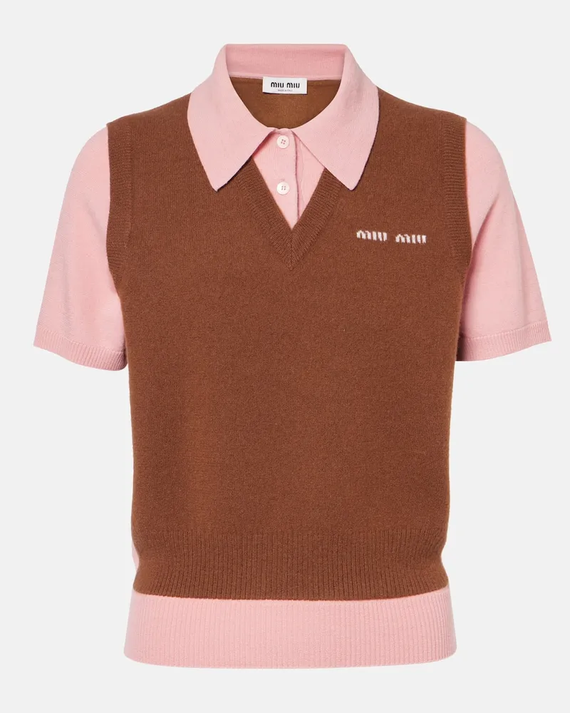 Miu Miu Polohemd aus Wolle und Kaschmir Braun